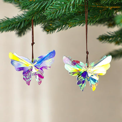 76mm Crystal Hanging Butterfly Prism Suncatcher,Rainbow Glass Butterfly Sun Catcher,AB Prism Hanging Crystals for Window Garden Home Christmas Decor