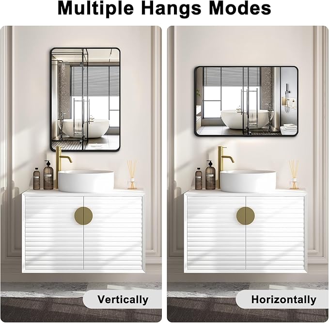 Bathroom Mirrors for Over Sink,1Pcs 24x32Inch Vanity Mirrors for Wall,Black Metal Frame Rectangle Mirrors for Bathroom Farmhouse Restroom,Hangs Horizontally or Vertically