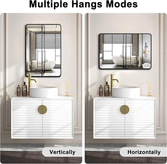 Bathroom Mirrors for Over Sink,1Pcs 24x30Inch Vanity Mirrors for Wall,Black Metal Frame Rectangle Mirrors for Bathroom Farmhouse Restroom,Hangs Horizontally or Vertically