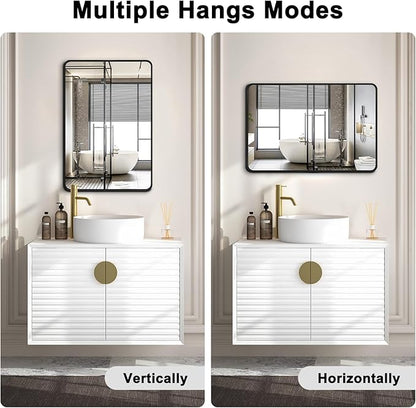 Bathroom Mirrors for Over Sink,1Pcs 24x36Inch Vanity Mirrors for Wall,Black Metal Frame Rectangle Mirrors for Bathroom Farmhouse Restroom,Hangs Horizontally or Vertically