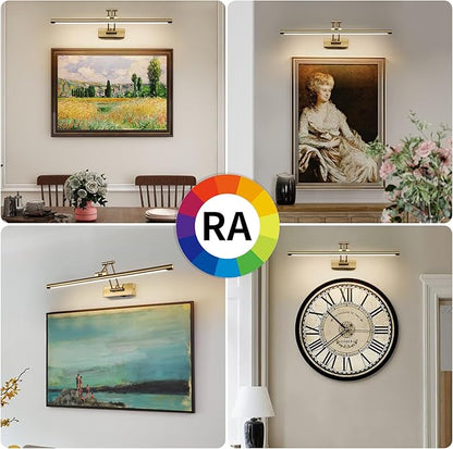 Picture Light Battery Operated with Remote LED Dimmable Picture Light for Paintings, Brass Rechargeable 24 inch Battery Operated Wall Sconce for Art Lighting Gallery Portrait Artwork