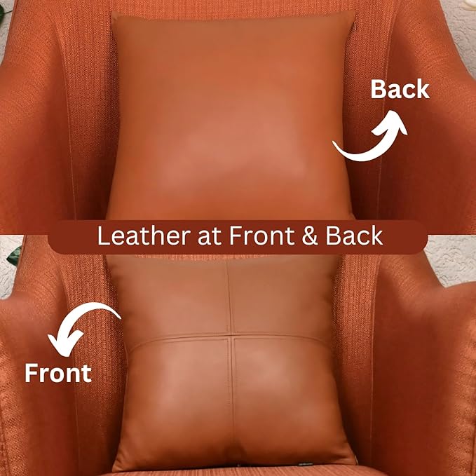 LL LEATHER LOVERS Lambskin Leather Pillow Cover, Hand Panel Stitched Leather Decorative Throw Pillow Covers for Couch Sofa Bed Living Room Garden (22x22 Inches, Tan Plain Pack of 2)
