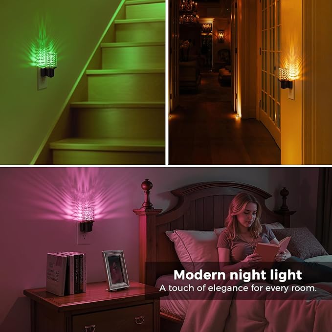 L LOHAS LED Night Light, Dimmable Night Lights Plug into Wall, Color Changing Nightlight RGB with Auto Light Sensor, 0-100LM Adjustable Brightness LED Night Light