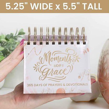 bloom daily planners x Writefully His Undated Perpetual Desk Easel - Religious Inspirational Standing Desktop Flip Calendar - Page a Day - (5.25" x 5.5") - Moments of Grace