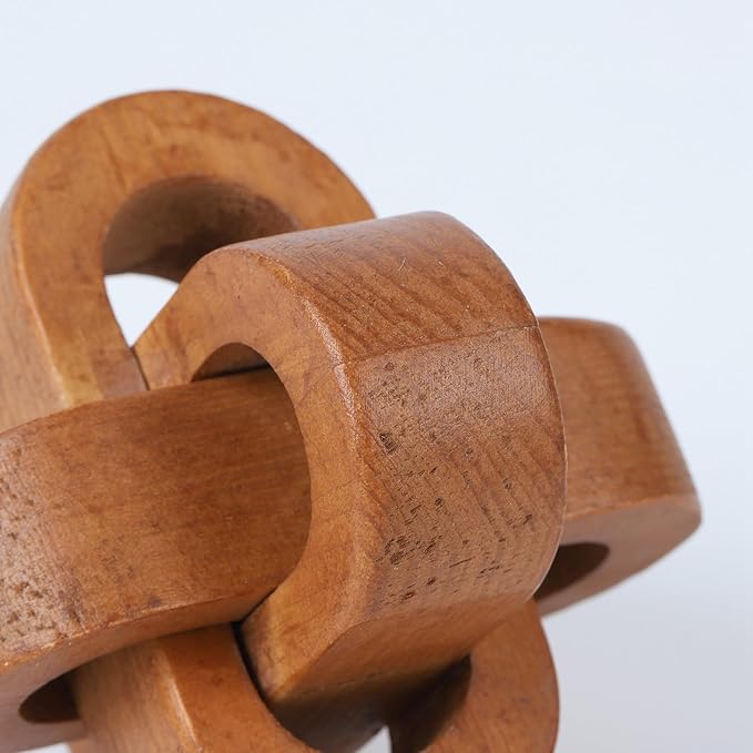 Wood Knot Decor Farmhouse Wood Chain Link Ornaments Accents Wood Art Crafts Decorative Chain Knot Decor Modern Home Accessories for Coffee Table Tiered Tray Boho Bookshelf Decor