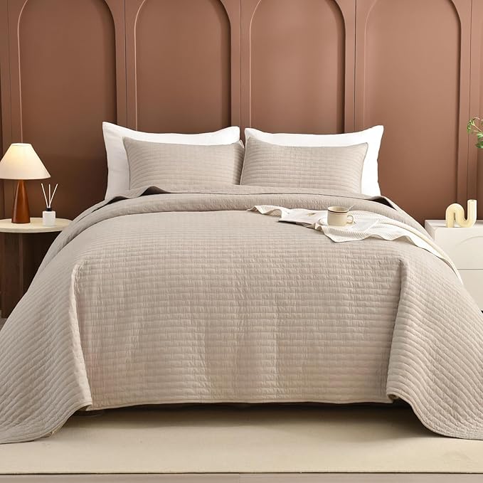 Sanracie Cal King Quilt Set 120"x120", 100% Cotton Linen Colored Oversized King Bedspread Coverlet Set Super Large Wide Lightweight Cozy Cloud Quilts Thin Comforter Bed Cover for All Season