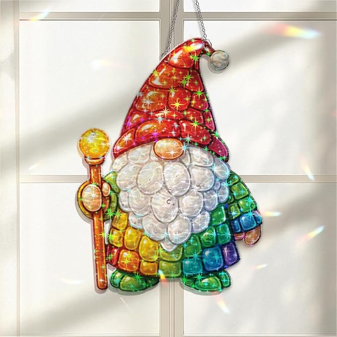 Whimsical Gnome Spirit Acrylic Suncatcher, Window Hanging Sun Catcher Ornament, Crystal Prism Light Catcher Decor, Sunlight Window Decor, Aesthetic Home Decor Gift