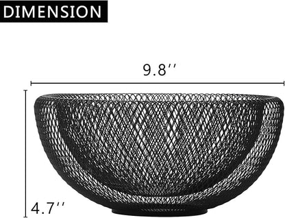 IBWell Metal Wire Woven Fruit Storage Bowl Basket for Kitchen, Large Black Mesh Fruit Stand, for Apple, Pineapple, Banana, Orange, Lemon, Pear, Strawberry, Watermelon (Black, Nomal)