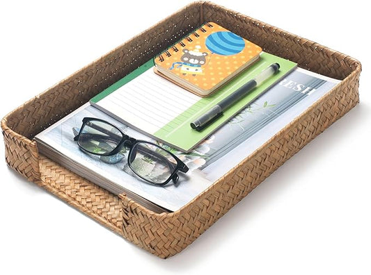 Seagrass Letter Tray, Woven Desk Tray, Wicker Desktop Basket Organizer for Papers, Documents, Magazines, Files