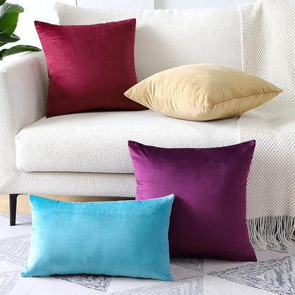 Artscope Luxury Velvet Pillow Covers Super Soft Decorative Square Throw Pillow Covers Case Cushion Covers for Sofa Couch Bedroom Car Decor 20x20 Inch Eggplant Purple