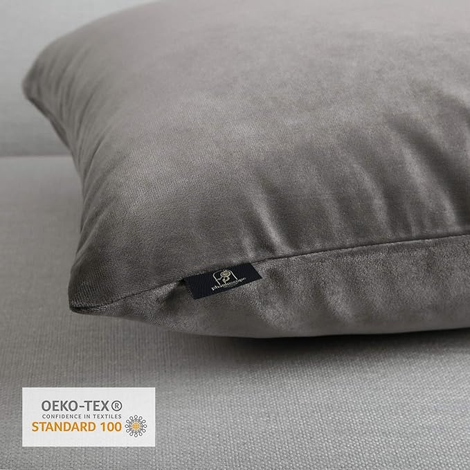 Phantoscope Pack of 2 Velvet Decorative Throw Decorative Pillow Cover Soft Solid Square Cushion Case for Couch Dark Grey 12 x 20 inches 30 x 50 cm