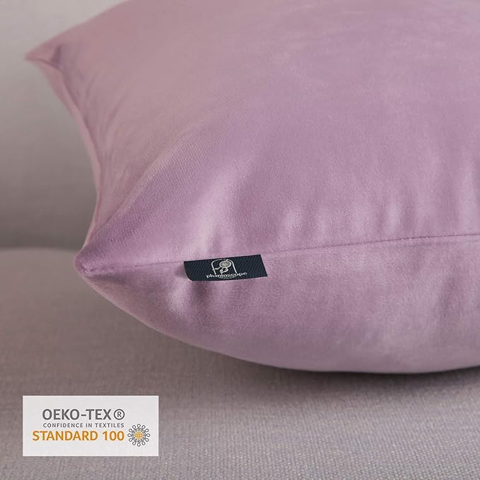 Phantoscope Pack of 2 Velvet Decorative Throw Pillow Covers Soft Solid Square Cushion Case for Couch Light Purple 12 x 20 inches 30 x 50 cm