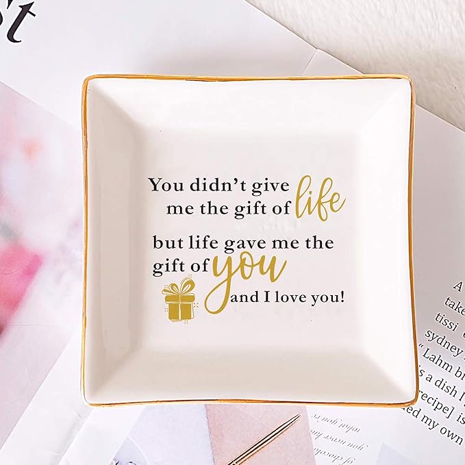 SUNBMO Stepmom Gifts - You Didn't Give Me the Gift of Life, But Life Give me the Gift of You - Gift for Step Mom Mothers Day, Ceramic Jewelry Trinket Dish