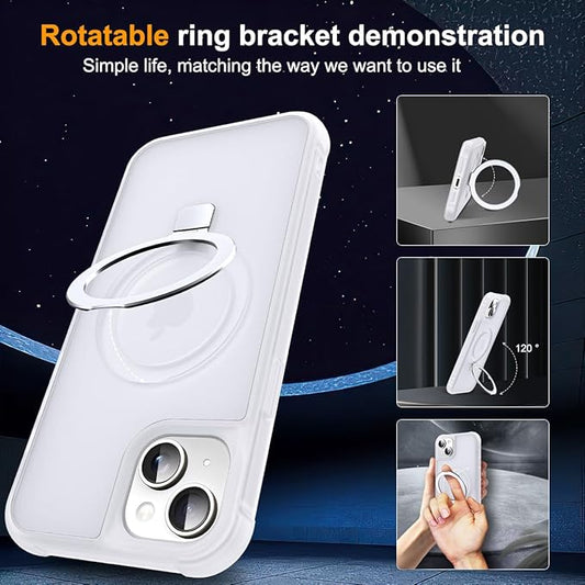 Compatible with iPhone 15 Plus Case with Invisible Magnetic O-Ring Stand Military-Grade Phone Case for iPhone 15 Plus 6.7" [Compatible with Mag-Safe][Great Grip Feeling],Translucent