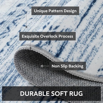 8x10 Area Rugs for Living Room Machine Washable Rug Distressed Indoor Carpet Neutral Moroccan Boho Rug Ultra Soft Area Rug for Bedroom Dining Room Playroom Office, Blue