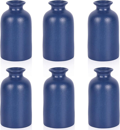 Ceramic Bud Vases Set of 6, Blue Bud Vase Set for Flowers Pampas Grass, Mini Pottery Vase with Minimalist Modern Rustic Style for Table Centerpieces of Home, Office, Wedding