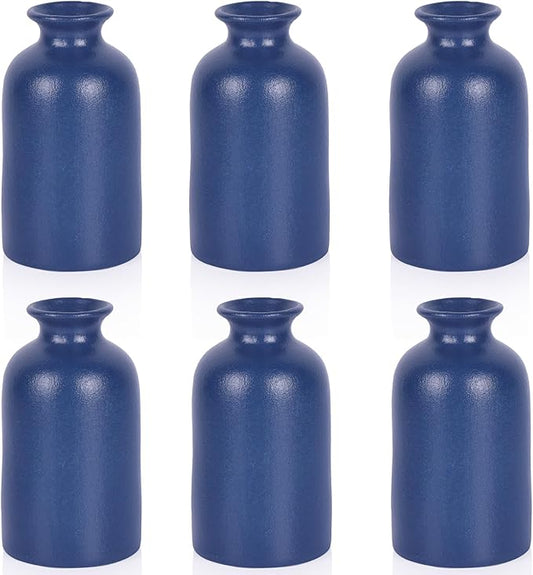 Ceramic Bud Vases Set of 6, Blue Bud Vase Set for Flowers Pampas Grass, Mini Pottery Vase with Minimalist Modern Rustic Style for Table Centerpieces of Home, Office, Wedding