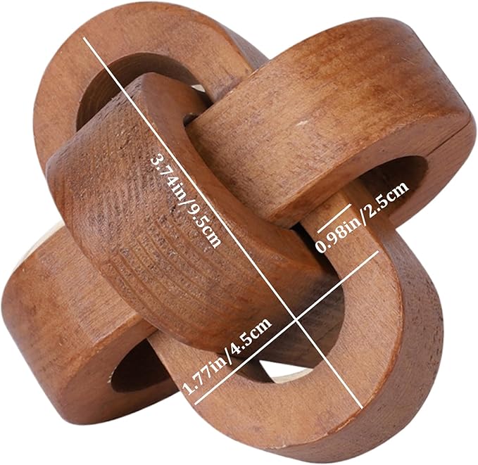 Wood Knot Decor 3.7 Inch 3-Link Modern Boho Wood Chain Link Decor Decorative Chain Knot for Coffee Table Entryway Living Room Bedroom Farmhouse Shelf Walnut Color