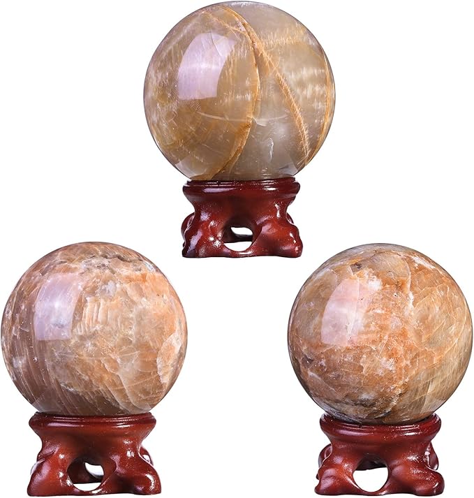 mookaitedecor Natural Orange Moonstone Crystal Ball with Resin Stand, Decorative Stone Sphere Ball for Feng Shui Meditation Divination Home Decor, 2-2.36 Inch (51-60 mm)