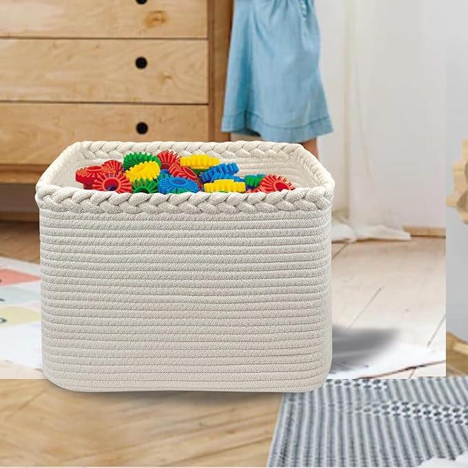 COMFY-HOMI 3Pack Small Woven Cotton Rope Basket for Organizing, Gift Baskets for Handles, Empty Gift Baskets, Medium Rope Basket|13.5" x 11" x 9.5" home decor for Living Room, Bathroom