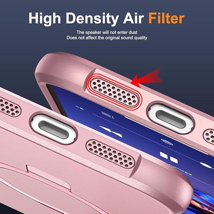 Compatible with iPhone 16 Plus Case with Invisible Magnetic O-Ring Stand Military-Grade Case for iPhone 16 Plus 6.7" [Compatible with Mag-Safe][Great Grip Feeling], Rose Gold