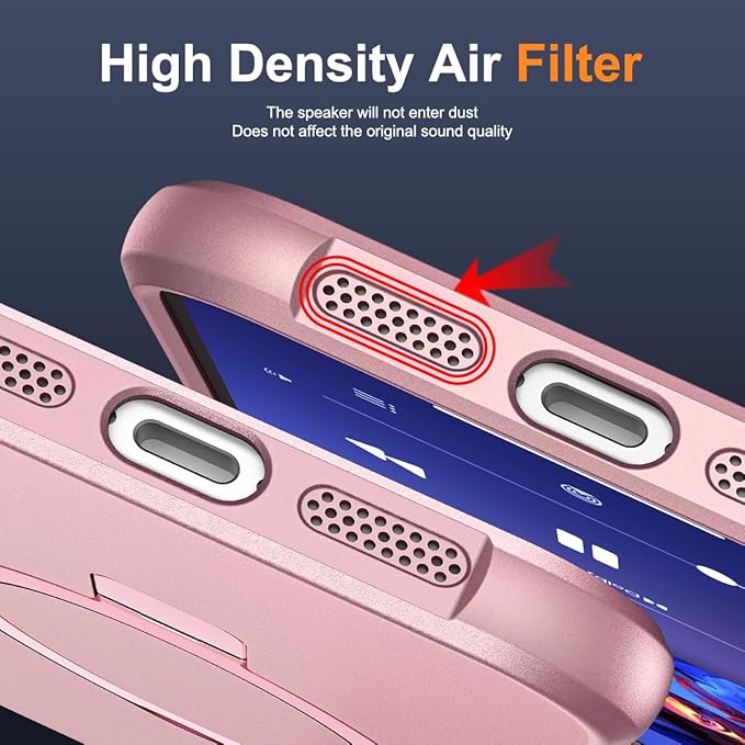 Compatible with iPhone 16 Case with Invisible Magnetic O-Ring Stand Military-Grade Case for iPhone 16 6.1" [Compatible with Mag-Safe][Great Grip Feeling], Rose Gold
