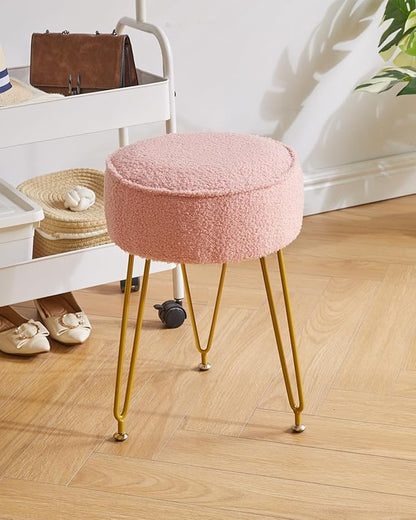 IBUYKE Teddy Velvet Round Footrest Stool Ottoman, Makeup Vanity Stool Side Table, Velvet Dressing Table Seat, Pouf Couch Stool, for Living Room Bedroom, Pink WBD009P