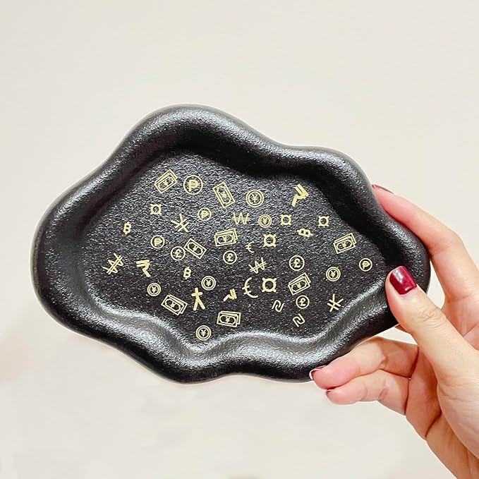 J.K.Leo Exquisite Small Ceramic Jewelry Tray - Trinket Dish Evil Eye Decor, Gold Plate Ring Holder, Modern Boho Home Essentials, Perfume Organizer, Witchy, Aesthetic Room Decor (Cloud-A)