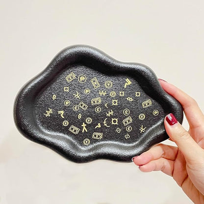 J.K.Leo Exquisite Small Ceramic Jewelry Tray - Trinket Dish Evil Eye Decor, Gold Plate Ring Holder, Modern Boho Home Essentials, Perfume Organizer, Witchy, Aesthetic Room Decor (Cloud-A)