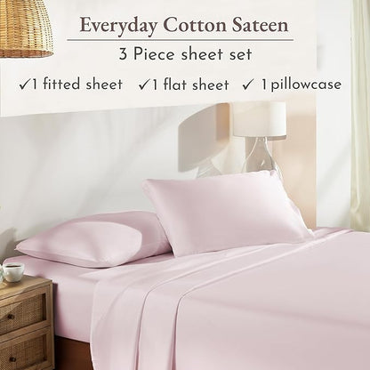 California Design Den Twin Sheet Set - Natural 100% Cotton Bed Sheets with Deep Pockets, Soft Sateen Weave, Breathable and Durable Bedding Set for Dorm Rooms, College (Pink)
