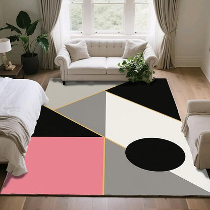 Abstract Geometry Rugs - 7x10 Area Rug, Modern Geometry Area Rugs, Minimalist Aesthetics Living Room Rug, Washable & Non Slip Large Rug Home Decor
