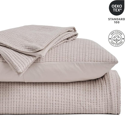 EVERGRACEHOME Cotton Gauze King Bedspread, Ultra Soft Prewashed Pick Stitch Matelassé Coverlet, Lightweight Oversized King Quilt Bedding Set for All Season, w/ 2 Shams, Rosette Beige reverses White