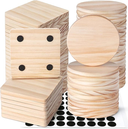 60 Pieces Unfinished Wood Coasters, GOH DODD 4 Inch Wooden Blanks with Non-Slip Pads for Laser Engraving Wood Burning Staining Painting Decoupage Housewarming Gifts Wedding Crafts Education