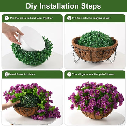 Homsunny Artificial Hanging Flowers Plants Basket for Outdoor Decoration,Fake Petunias Faux Silk Moring Glory UV Resistant for Outside Porch Patio Courtyard Spring Summer Decor(Purple)