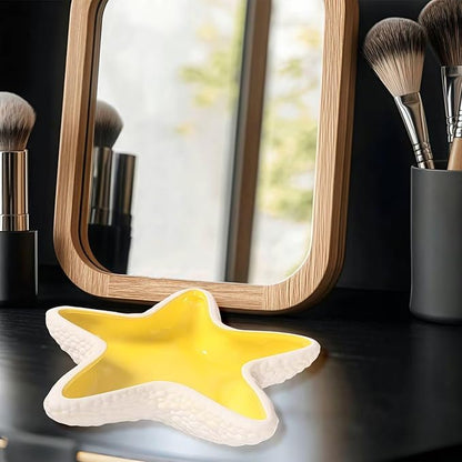 Starfish Jewelry Dish Ceramic Holder Ring Trinket Tray, Ocean-themed Decorative Trinket Dish, Suitable for Mother Friend Sister, Gifts for Women, Home Decor Trinket Dish(Yellow)