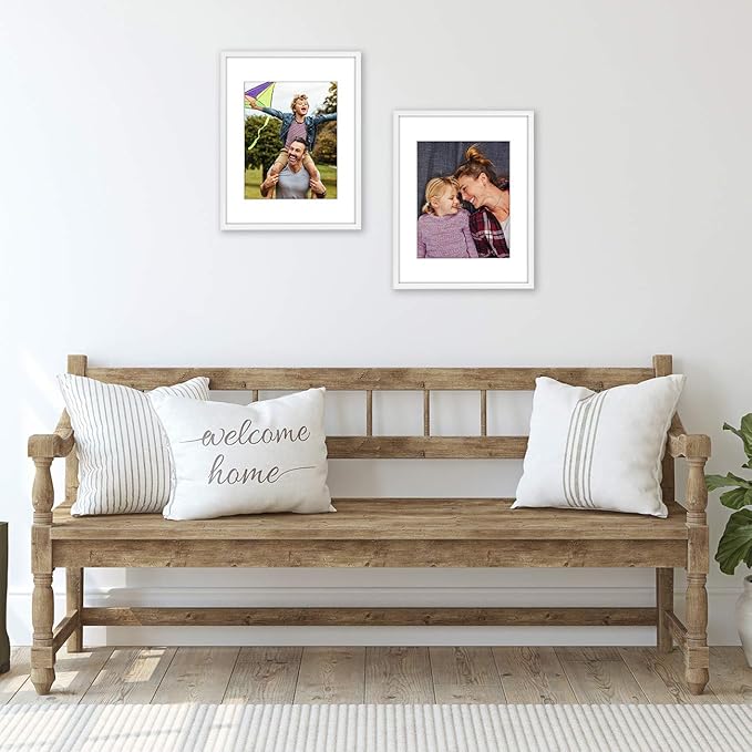 Americanflat 11x14 Picture Frame with Shatter-Resistant Glass - Use as 8x10 Frame with Mat or Display 11x14 Photo Without Mat - Streamline Collection - Thin Border Picture Frames for Wall - White