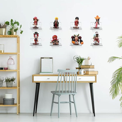 Acrylic Small Shelf,Mini Floating Wall Shelf,Wall Mounted Storage Shelf,for Pop Figures,Plant,Picture Photo Modern Wall for Office Bedroom Living Room,Clear (8 Pack)