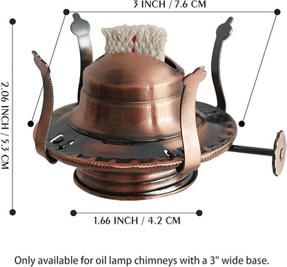 Oil Lamp Burner #2 Size Bronzy Plated Burner for Antique Lamps Oil Lamp Replacement Kerosene Lamps Parts with Reduction Collar and Cotton Lamp Wick Fits Holds a 3 Inch Base Chimney