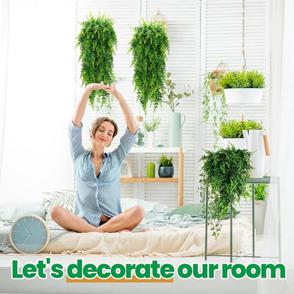 Geosar 104 Pcs Artificial Hanging Plants 32 Inch Hanging Boston Ferns Plastic Fake Plants for Wall Room Garden Wedding Garland Indoor Outdoor Decoration, No Basket