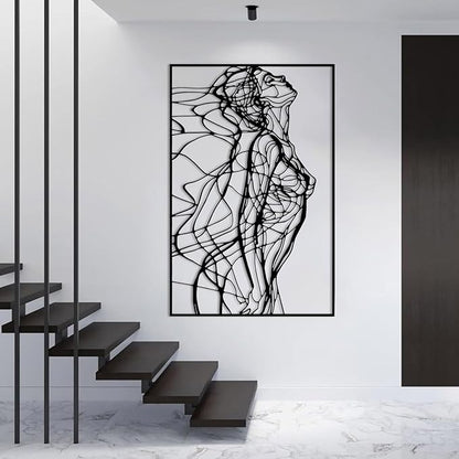 BIANGING Modern Woman Face Metal Wall Decor, Abstract Woman Face Metal Wall Decor, Abstract Female Line Wall Art, Minimalist Line Wall Art for Bathroom Living Room Bedroom (Black, 48"x32"/121x81cm)