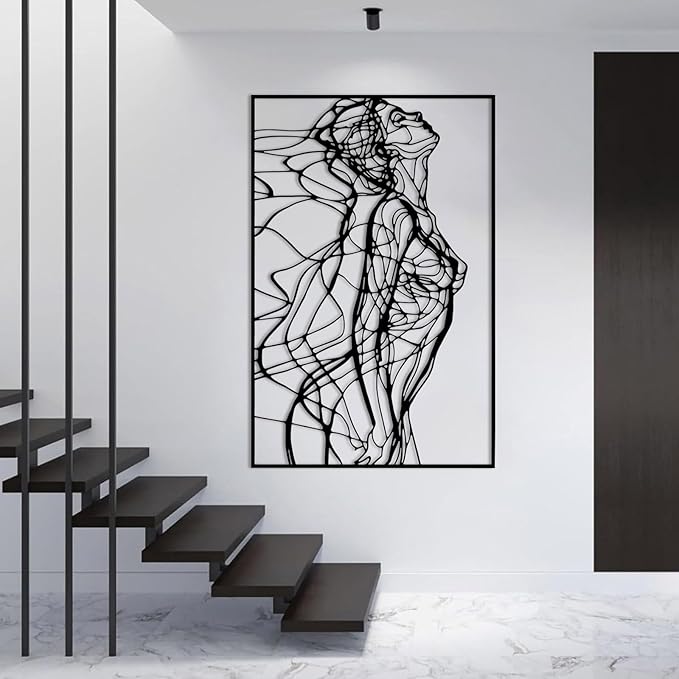 BIANGING Modern Woman Face Metal Wall Decor, Abstract Woman Face Metal Wall Decor, Abstract Female Line Wall Art, Minimalist Line Wall Art for Bathroom Living Room Bedroom (White, 30"x20"/76x51cm)