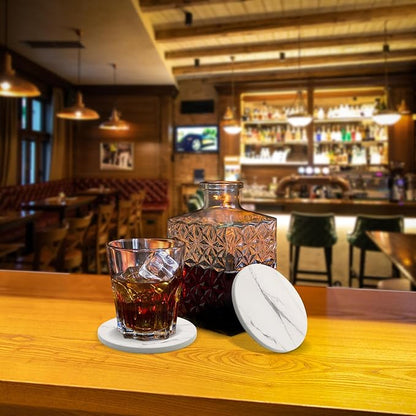 Coaster Set of 4, Drink Coasters with Holder, Absorbent Ceramic Coasters for Dining Table, 4 Inch Round Coasters Set for Drinks, Cup Coaster for Home Decor, Housewarming Gift, (R&A)