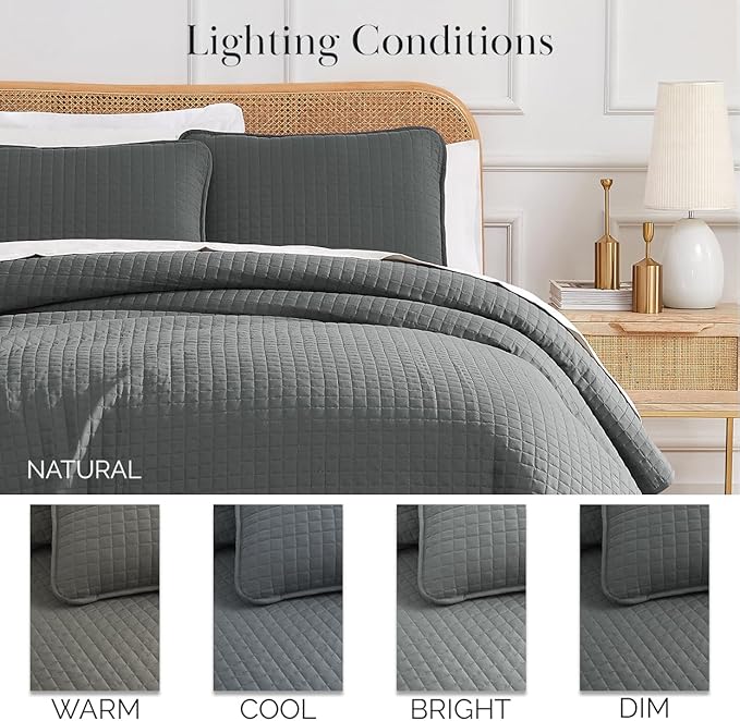Southshore Fine Living, Inc. Summer Bedspreads, Queen Size Set, Full/Queen Quilt Bedspread with 2 Matching Pillow Shams, Soft Microfiber Lightweight Quilts Coverlet, Easy Care, Slate Grey