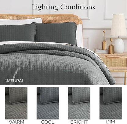 Southshore Fine Living, Inc. Summer Bedspreads, Queen Size Set, Full/Queen Quilt Bedspread with 2 Matching Pillow Shams, Soft Microfiber Lightweight Quilts Coverlet, Easy Care, Slate Grey