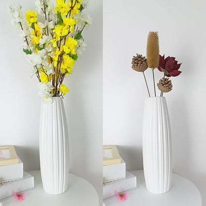 12Inch Tall White Ceramic Vase for Home Decor, Modern Textured Vase for Living Room, Table Centerpiece, Farmhouse Style