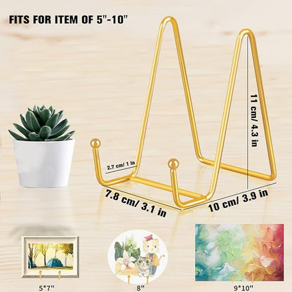 Decolore 4 Pack 4 Inch Display Stands Gold Plate Stands Metal Frame Holder Stand for Picture, Decorative Plate, Photo Easel, Artistic Work Display Stand, Picture Frames