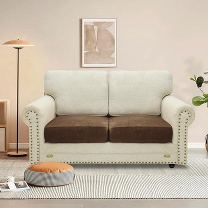 MAXIJIN Velvet Stretch Seat Cushion Covers Couch Cushion Cover for Individual Cushions Sofa Seat Cushion Slipcovers with Elastic Bottom (2 Piece Sofa Cushion Covers, Dark Coffee)