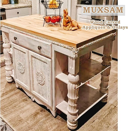 MUXSAM 4Pcs Wood Carved Appliques Onlays, Unpainted Little Wooden Corners Flower Carvings Decals for Mirrors Cabinets Walls Doors Chests Dressers Night Stand DIY Artwork Project, 10x10cm/3.94"x3.94"
