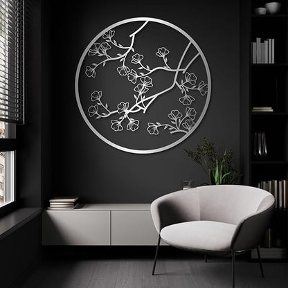 Trpiox Cherry Blossom Metal Wall Art, Cherry Blossom Metal Wall Decor, Minimalist Flower Wall Decor for Living Room, Bedroom, Bathroom, Office (White,31" H x 31" W / 80 x 80 cm)