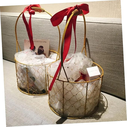 Round Iron Wire Basket with Handle Versatile Storage for Wedding Decorations Home Organization and Party Favors Housewarmings and Special Occasions